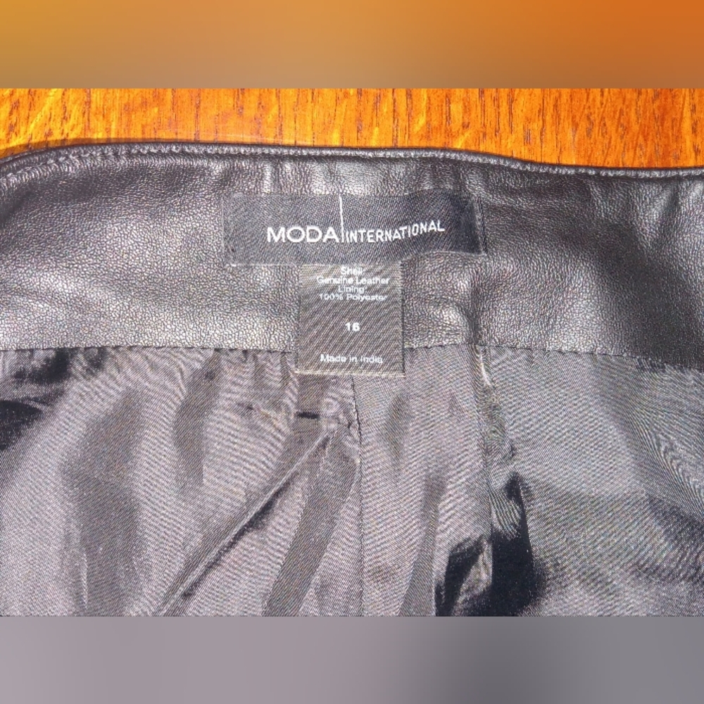 MODA BLACK LEATHER PANTS SZ 16 - Picture 4 of 6